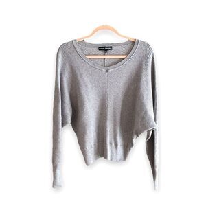 CATHERINE MALANDRINO | Gray Diagonal Knit V-Neck Sweater (M)
